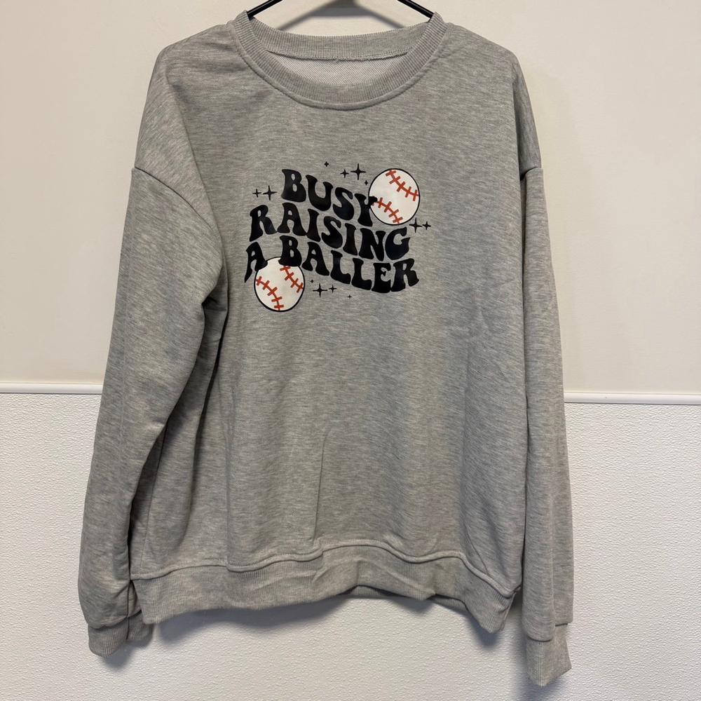 Women's Softball Baseball Gray "Busy Raising a Baller" Sweatshirt XL NEW NWOT